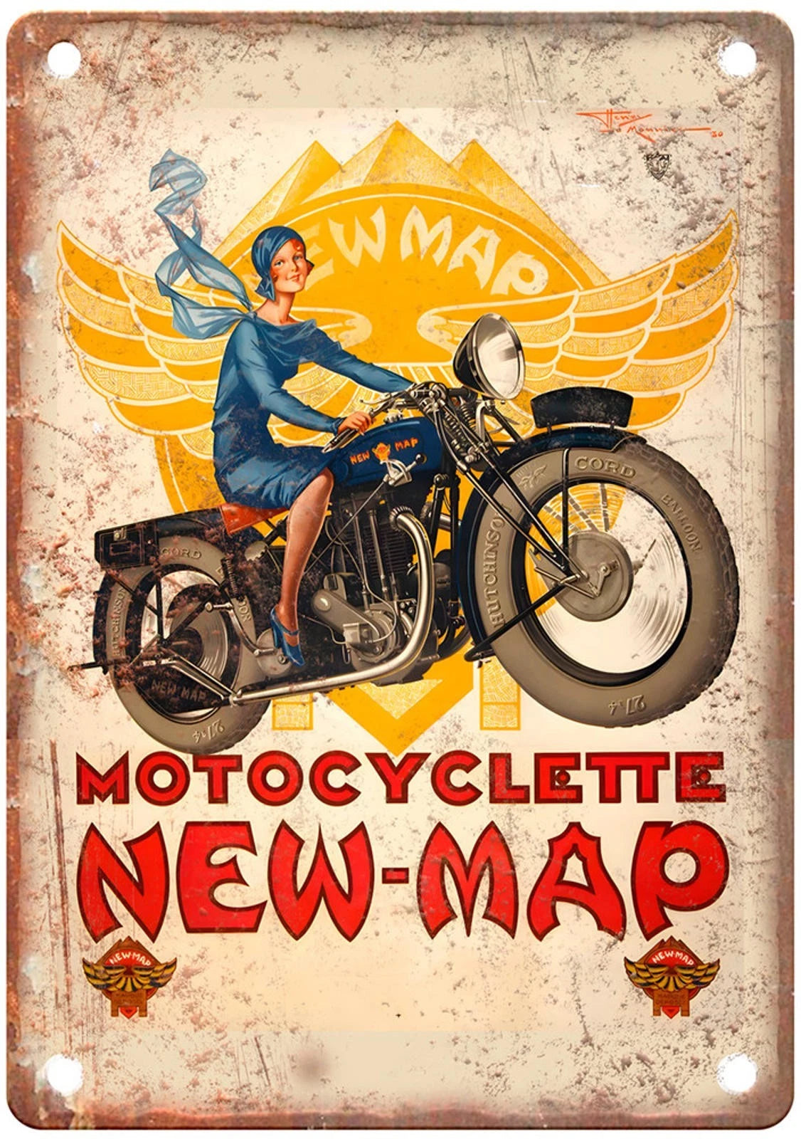 Vintage Motorcycle Retro 1930 Poster Aluminum Sign — product artwork