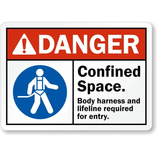 Confined Space Harness Required Safety Aluminum Sign — product artwork