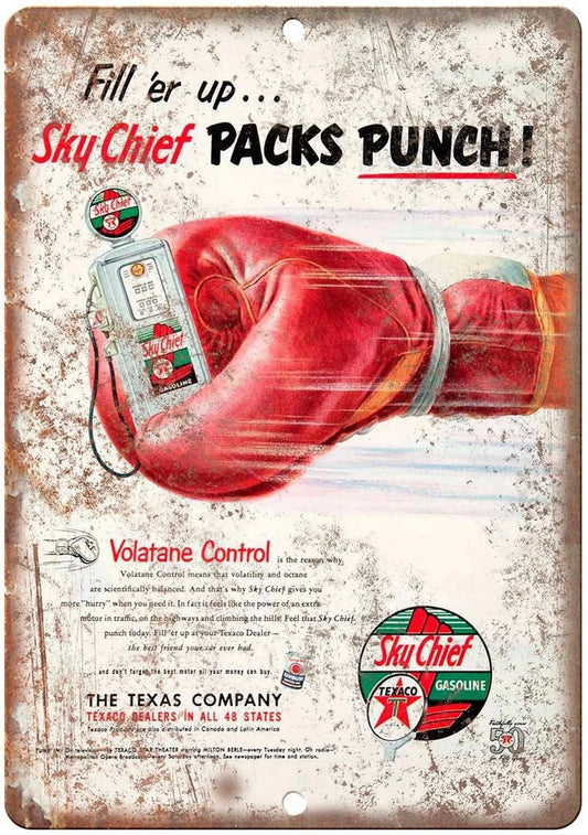Vintage Texaco Gas Sky Chief Punch Design Aluminum Sign — product artwork
