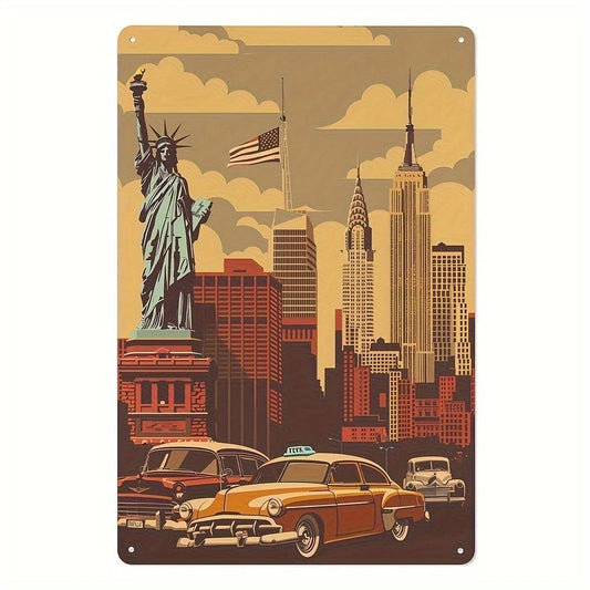 Vintage NYC Funny Statue Liberty Taxi Cab Aluminum Sign — product artwork