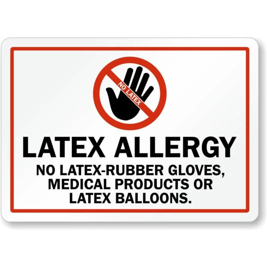No Latex Rubber Gloves Aluminum Sign — product artwork