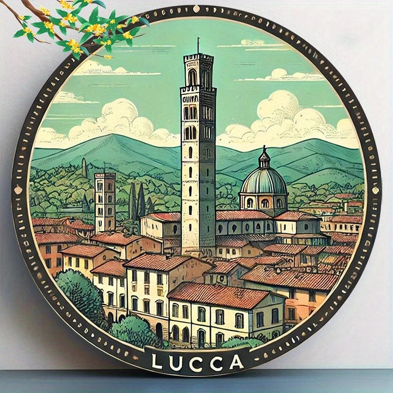 Decorative Painting Italian Lucca Ancient City Round Aluminum Sign — product artwork