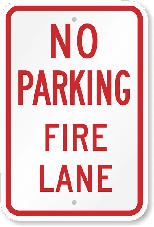 No Parking Fire Lane Red Aluminum Sign — product artwork