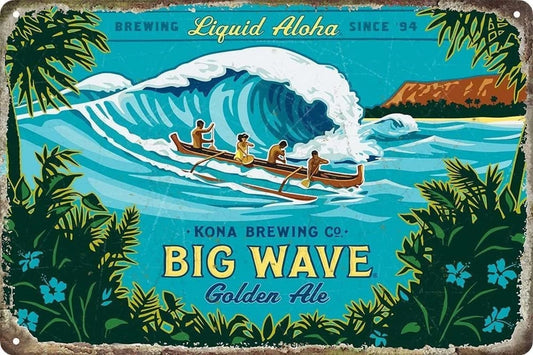 Kona Brewing Big Wave Golden Ale Vintage Aluminum Sign — product artwork