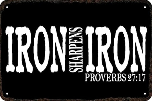 Tin Iron Sharpens Iron Vintage Aluminum Sign — product artwork
