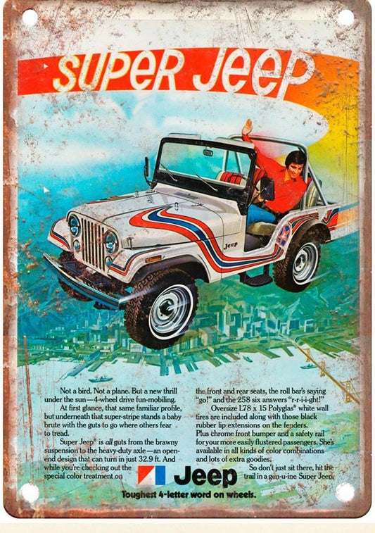 Jeep Vintage 1973 Super Jeep Retro Aluminum Sign — product artwork