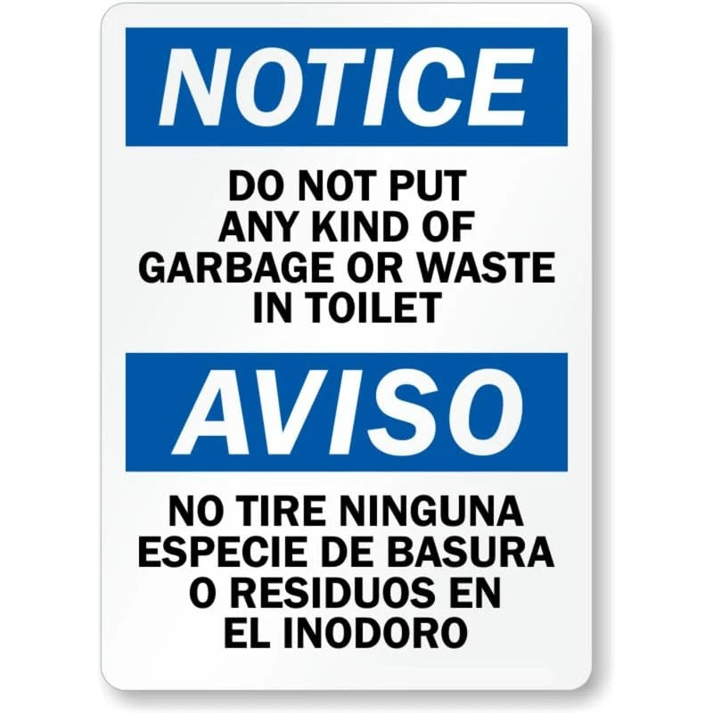 No Garbage Bilingual Waste Aluminum Sign — product artwork