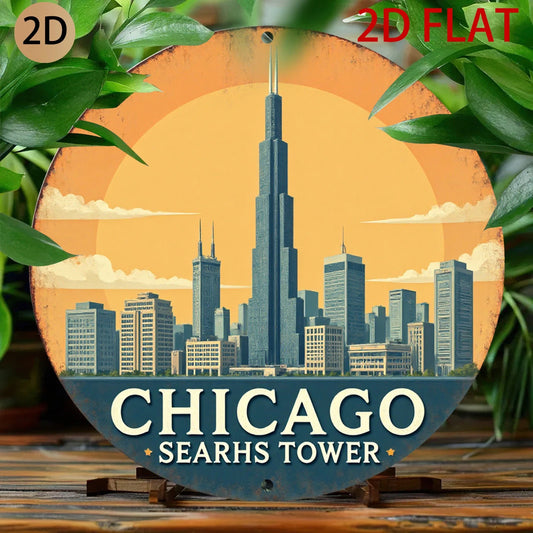 Sears Tower Model Chicago Skyline Vintage Funny Round Aluminum Sign — product artwork