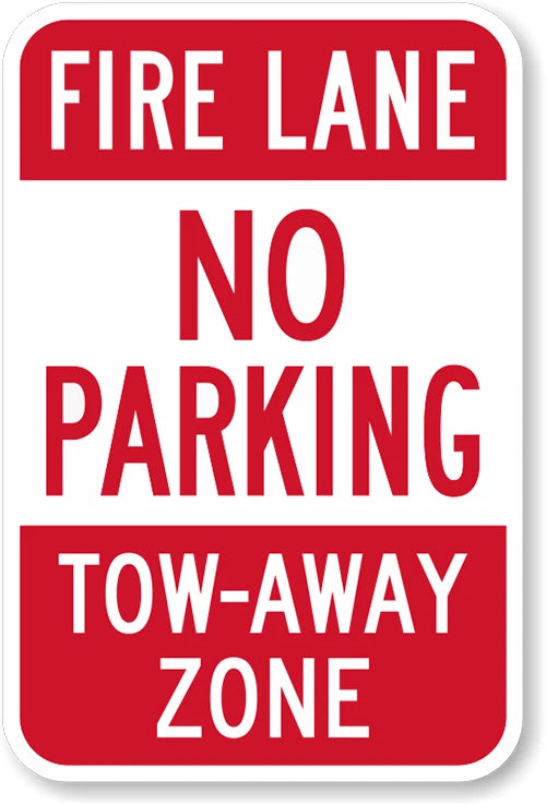 No Parking Fire Lane Tow Away Aluminum Sign — product artwork