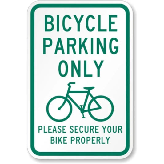 Bicycle Parking Only Secure Your Bike Green Aluminum Sign — product artwork