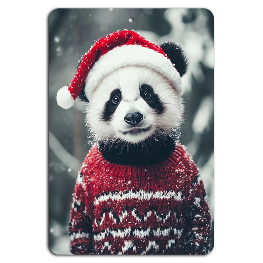 Holiday Festive Panda Christmas Vertical Aluminum Sign — product artwork
