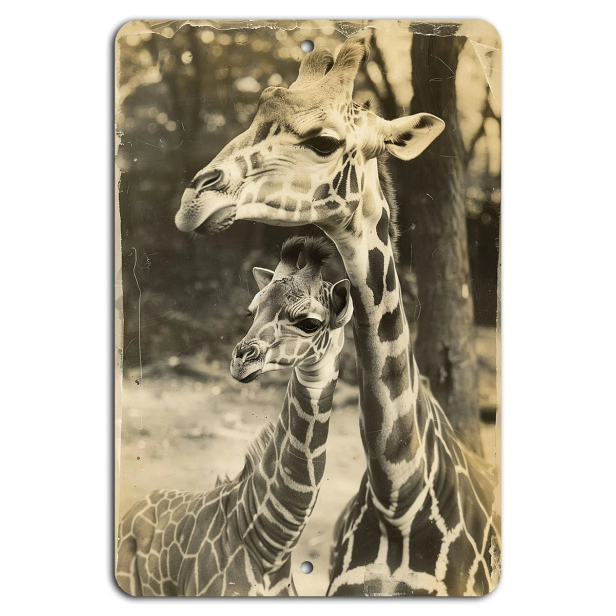 Vintage Giraffe Vertical Safari Aluminum Sign — product artwork