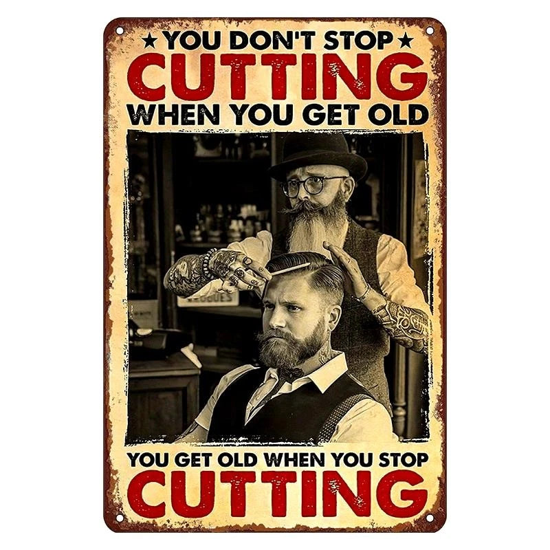 Barber Shop Signs Funny Cutting Living Room Aluminum Sign — product artwork