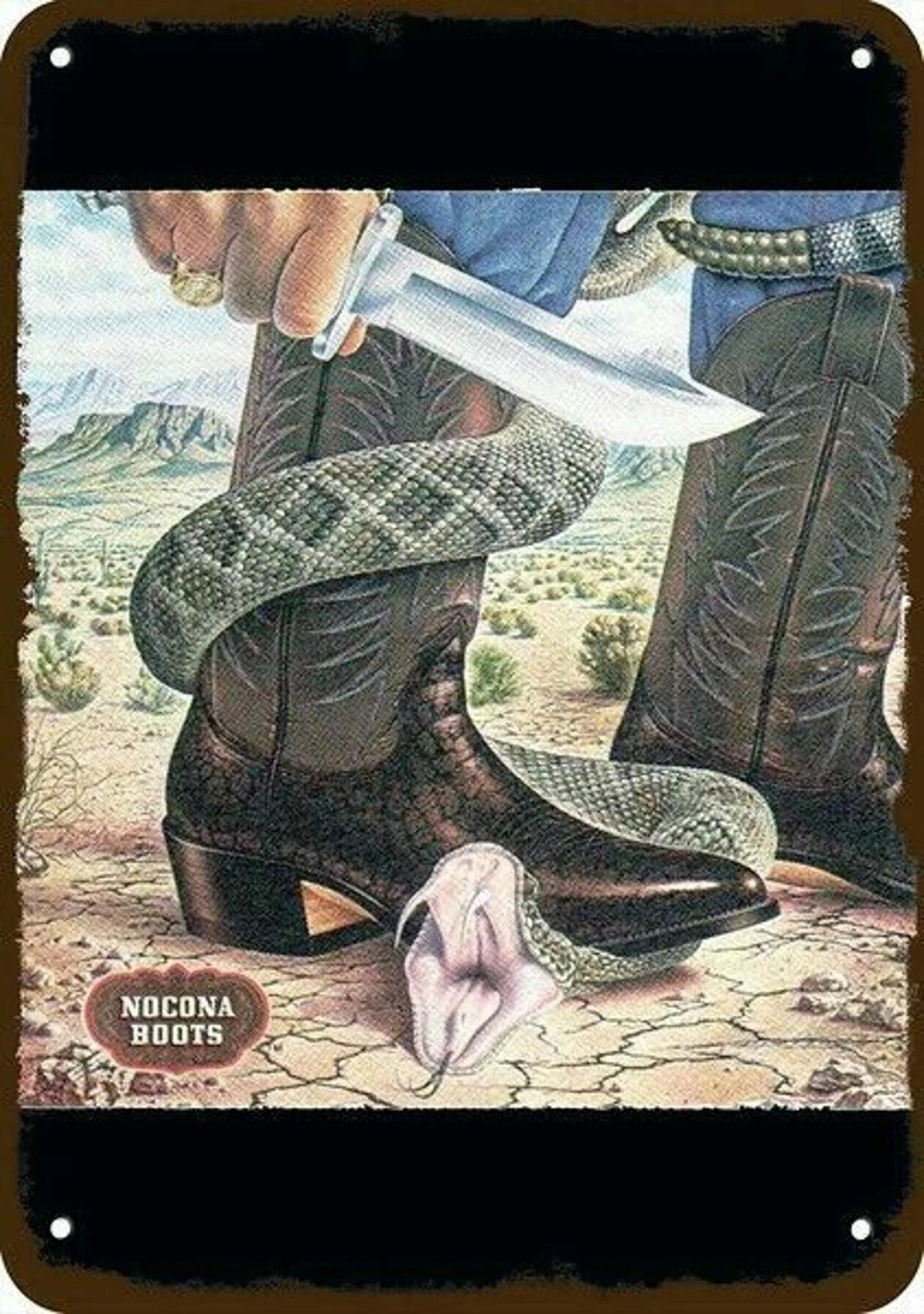 Vintage Nocona Boots Rattlesnake Cowboy Aluminum Sign — product artwork