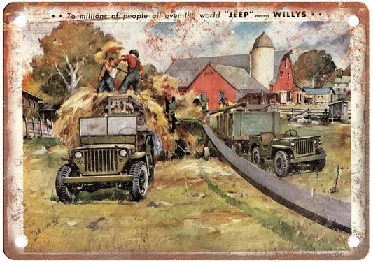 Willys Jeep Vintage 1945 Retro Auto Ad Aluminum Sign — product artwork