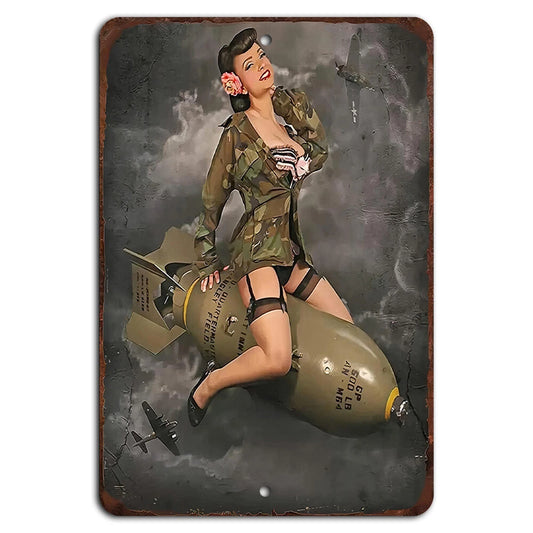 Military Pin-up Vintage WWII Warplane Aluminum Sign — product artwork