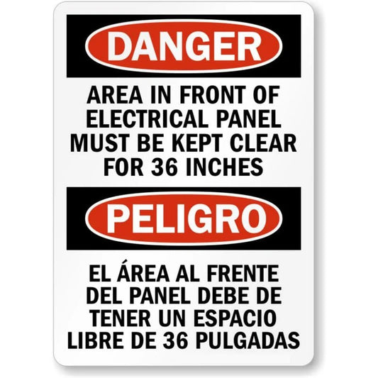 Danger Keep 36 Inches Clear Electrical Panel Bilingual Sign — product artwork