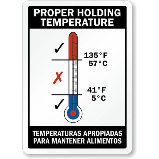 Proper Holding Temperature Bilingual Aluminum Sign — product artwork