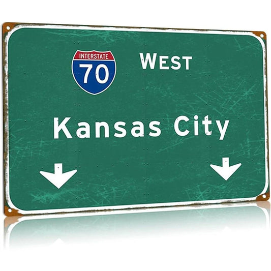 Vintage Kansas City Interstate West Funny Aluminum Sign — product artwork