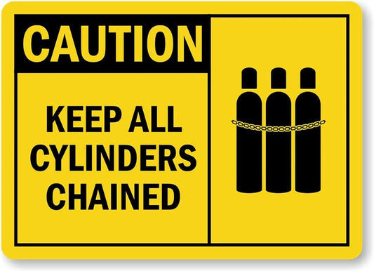 Caution All Cylinders Chained Aluminum Sign — product artwork