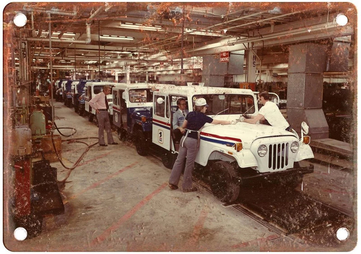 Jeep Dispatcher Vintage Assembly Line Aluminum Sign — product artwork