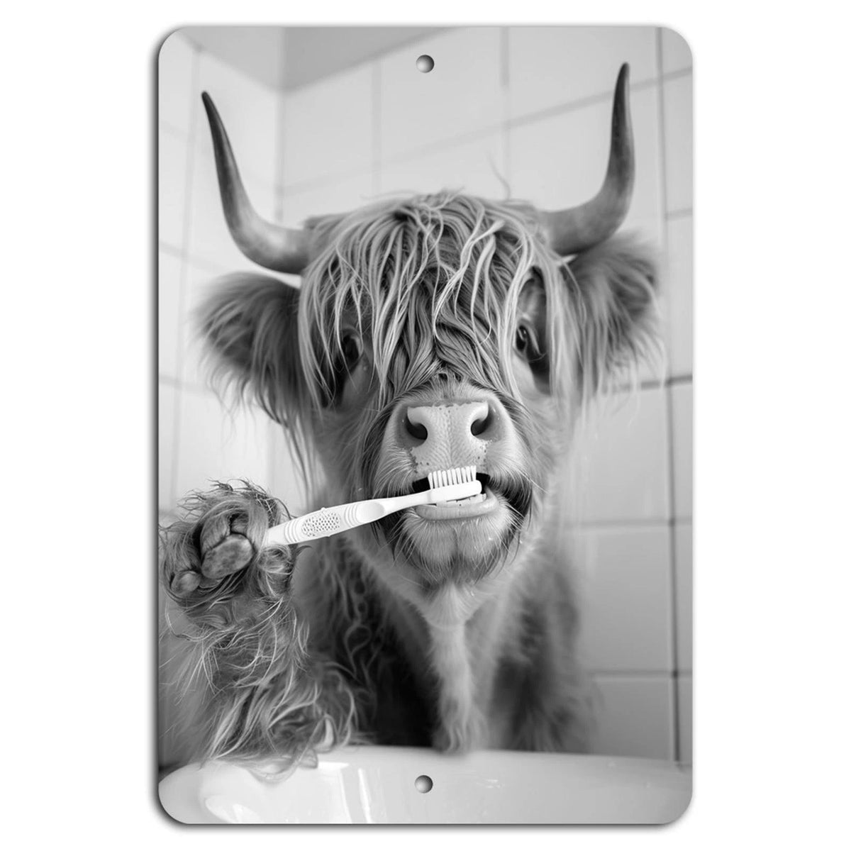 Cow Toothbrush Handmade Rustic Farmhouse Aluminum Sign — product artwork
