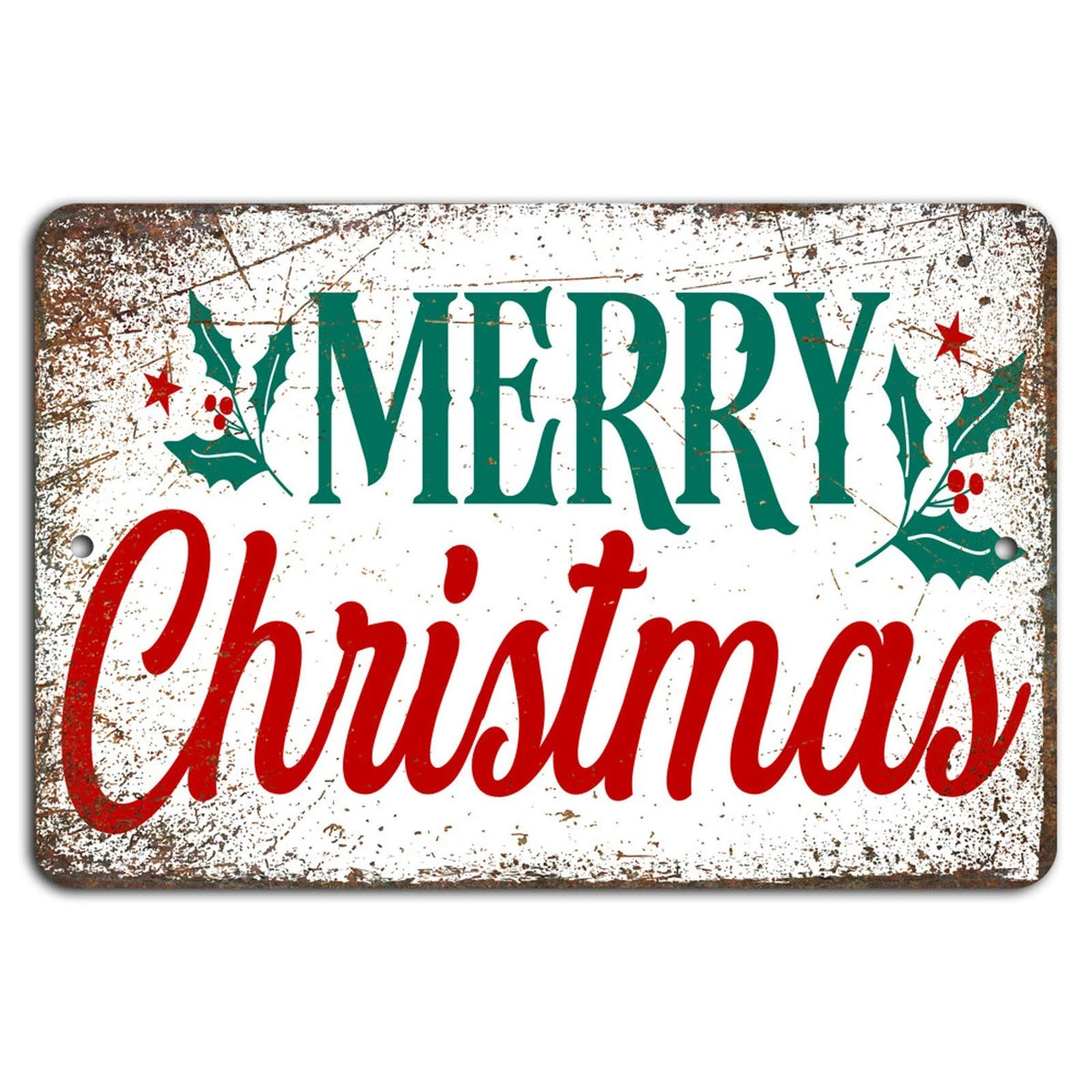 Rustic Merry Christmas White Aluminum Sign — product artwork