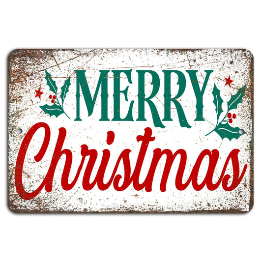 Rustic Merry Christmas White Aluminum Sign — product artwork