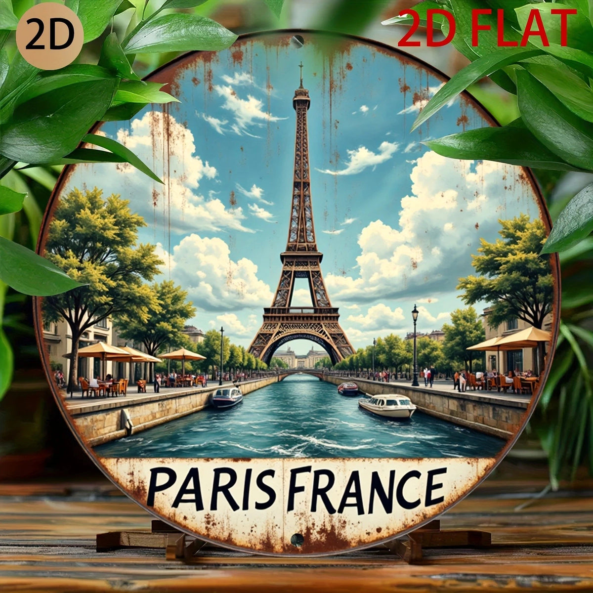 Vintage Paris Funny Eiffel Tower Round Aluminum Sign — product artwork