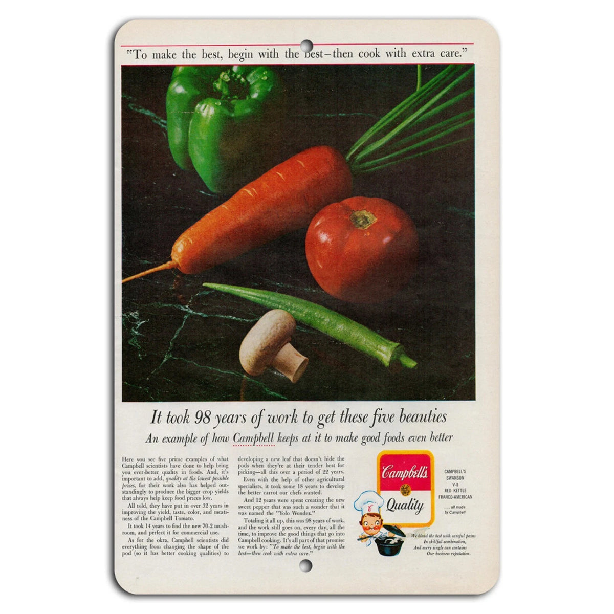 Vintage Campbell's Retro Kitchen Vegetable Art Aluminum Sign — product artwork