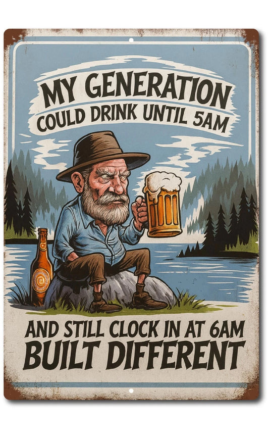 My Generation Could Drink Until 5AM and Still Clock In at 6AM Aluminum Sign — product artwork