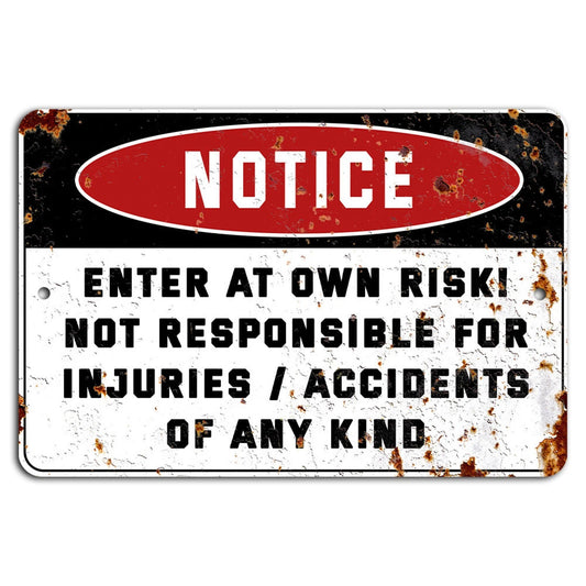 Rustic Enter at Your Own Risk Homeowners Aluminum Sign — product artwork