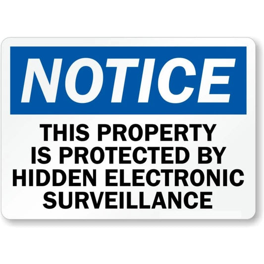 Hidden Electronic Surveillance Notice Aluminum Sign — product artwork