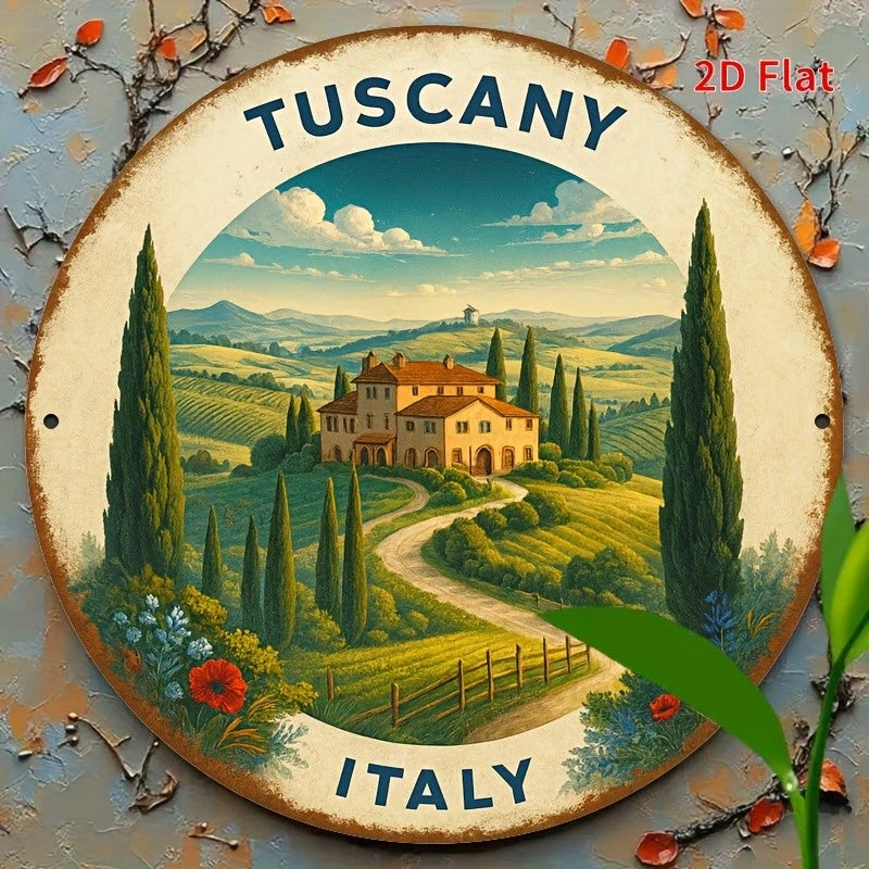 Vintage Tin Rustic Tuscany Italy Round Aluminum Sign — product artwork