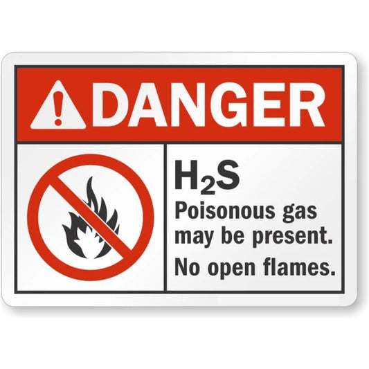 Hydrogen Sulfide Gas No Open Flames Ansi Danger Aluminum Sign — product artwork
