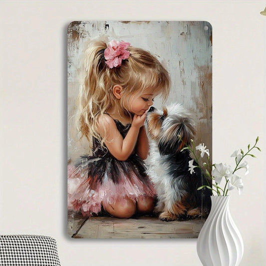 Cute Girl Dog Handmade Funny Aluminum Sign — product artwork