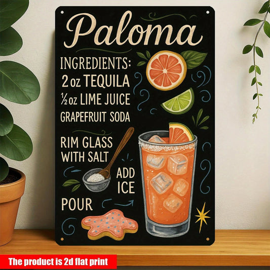 Paloma Cocktail Recipe Home Bar/kitchen Aluminum Sign — product artwork