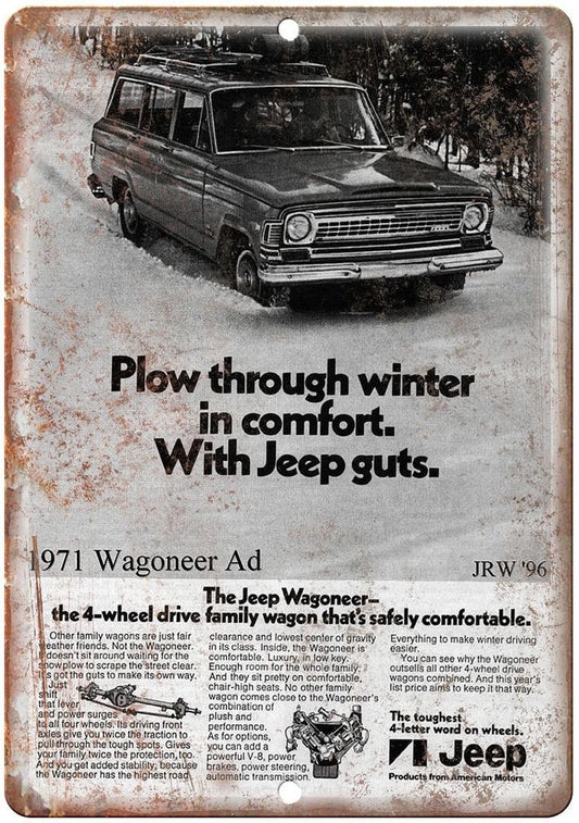 Jeep Wagoneer Vintage 1971 Winter Comfort Aluminum Sign — product artwork