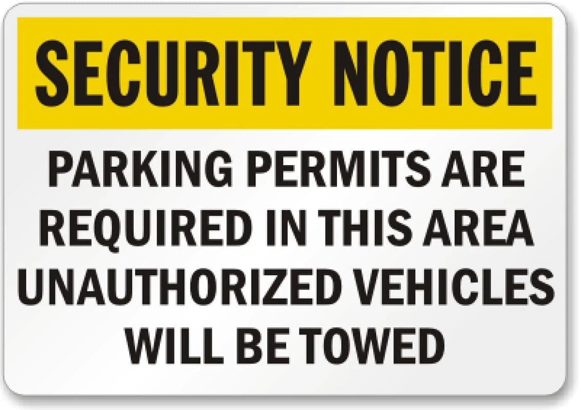 Security Notice Parking Permits Required Towing Enforced Sign — product artwork