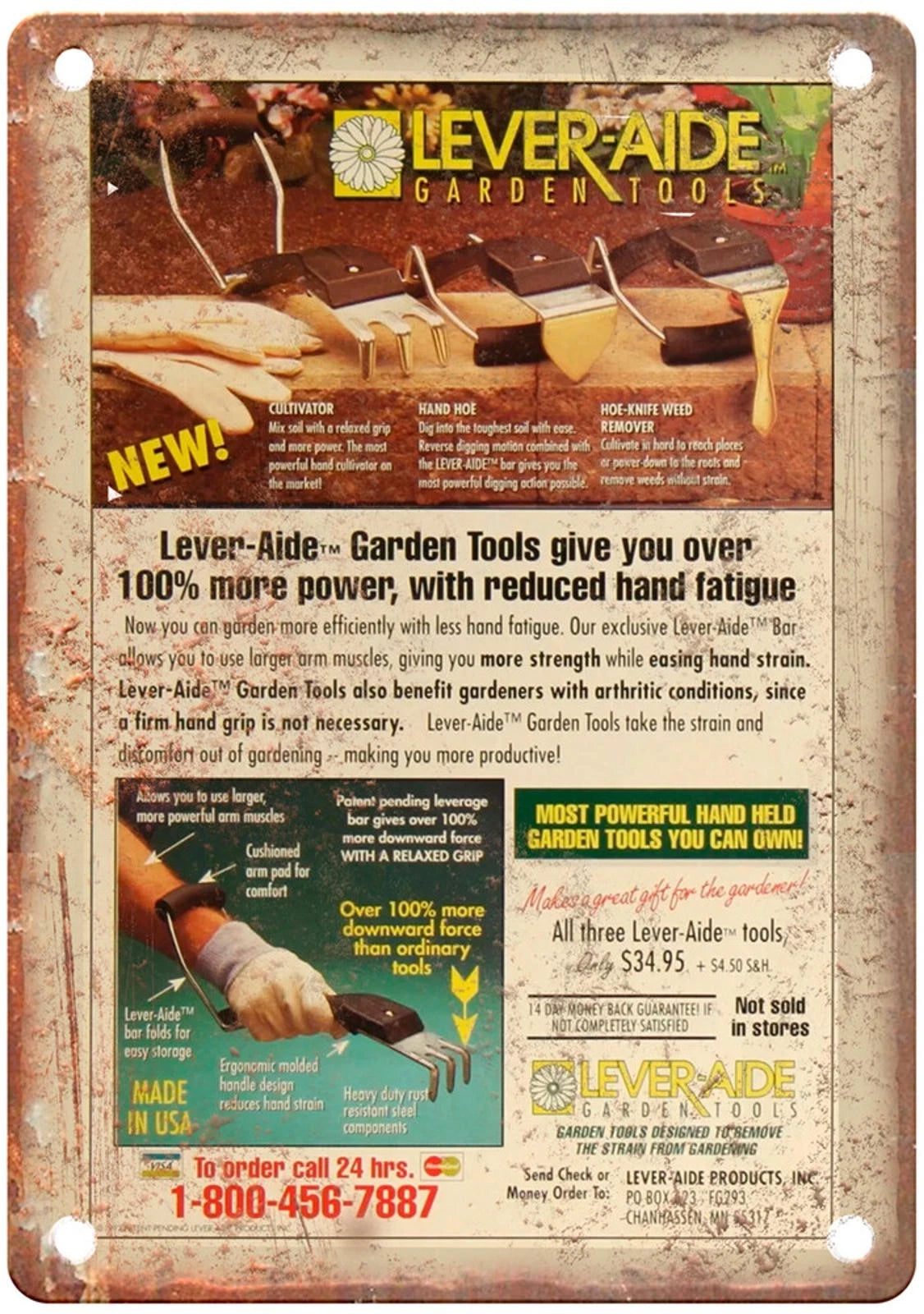 Vintage Garden Lever Aide Hand Tools 1979 Reproduction Aluminum Sign — product artwork