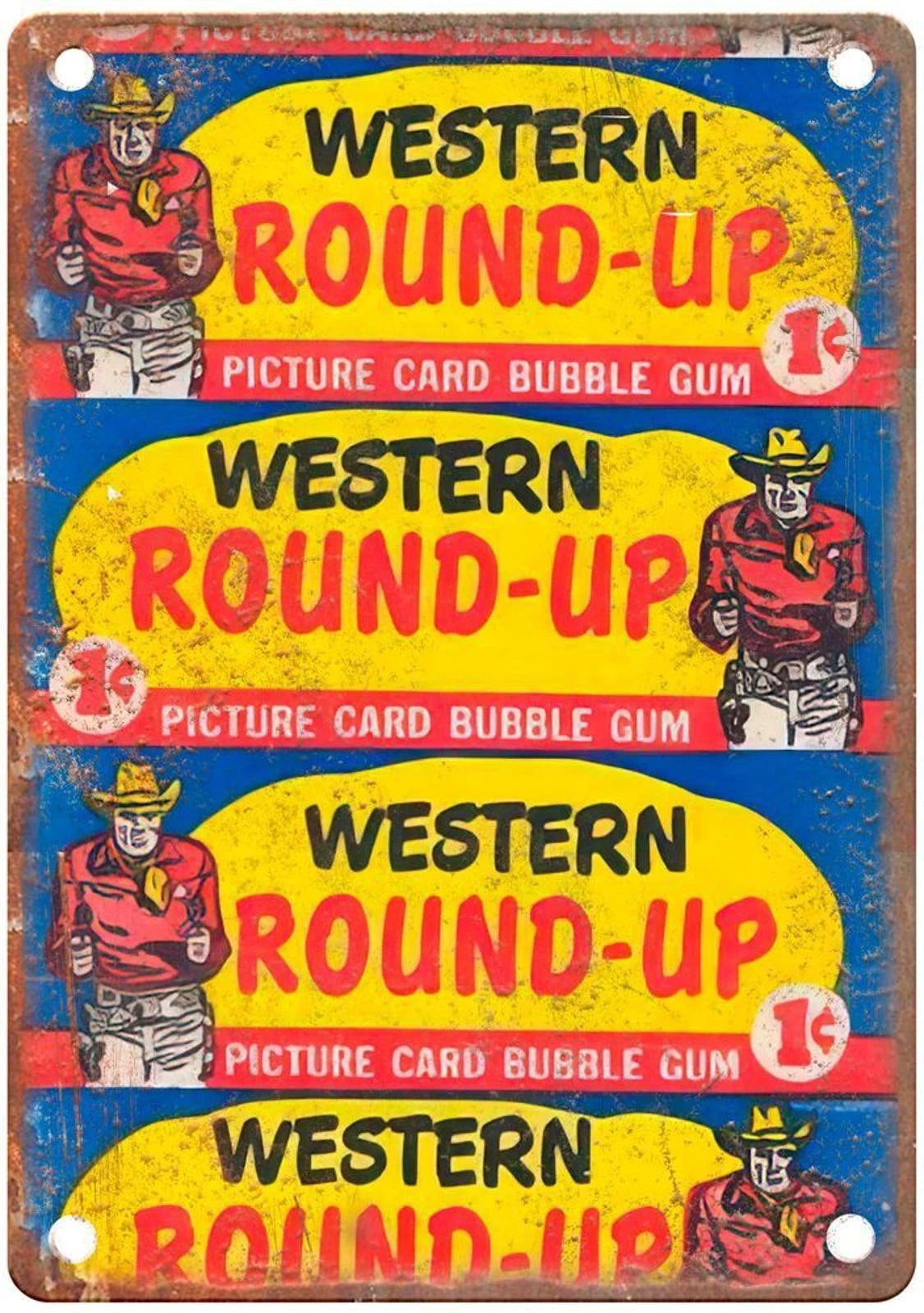 Western Round-Up Picture Card Bubble Gum Vintage Aluminum Sign — product artwork