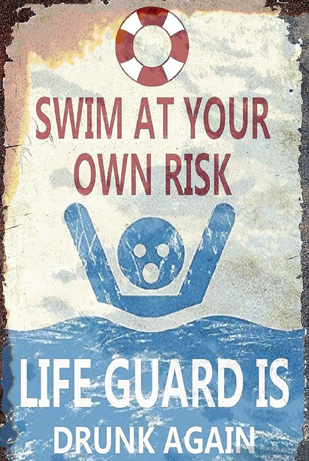 Funny Swim at Your Own Risk Lifeguard USA Aluminum Sign — product artwork