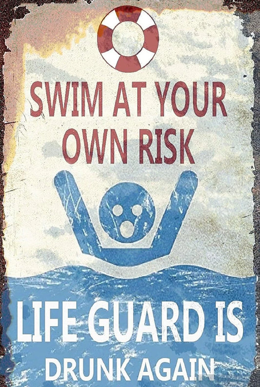 Funny Swim at Your Own Risk Lifeguard USA Aluminum Sign — product artwork
