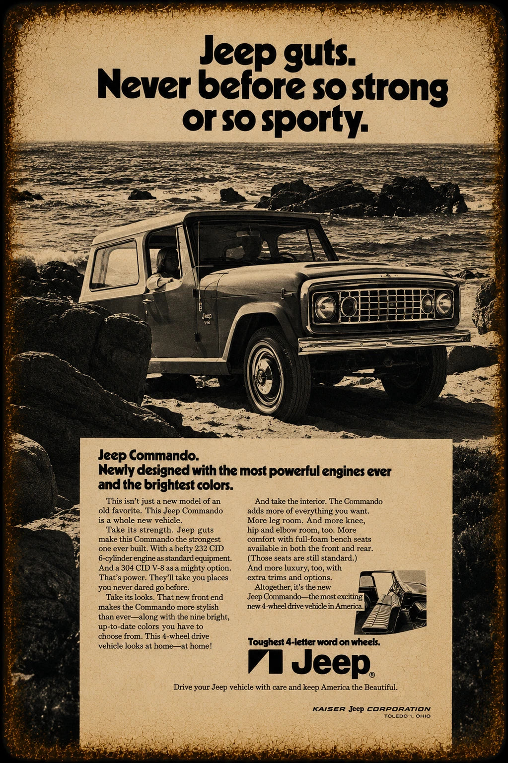 Vintage Jeep Commando Ad from 1970s Aluminum Sign — product artwork