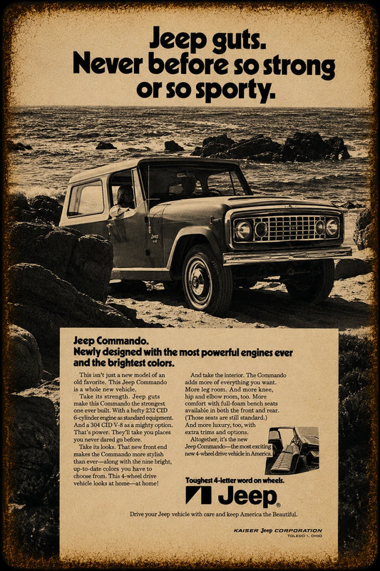 Vintage Jeep Commando Ad from 1970s Aluminum Sign — product artwork