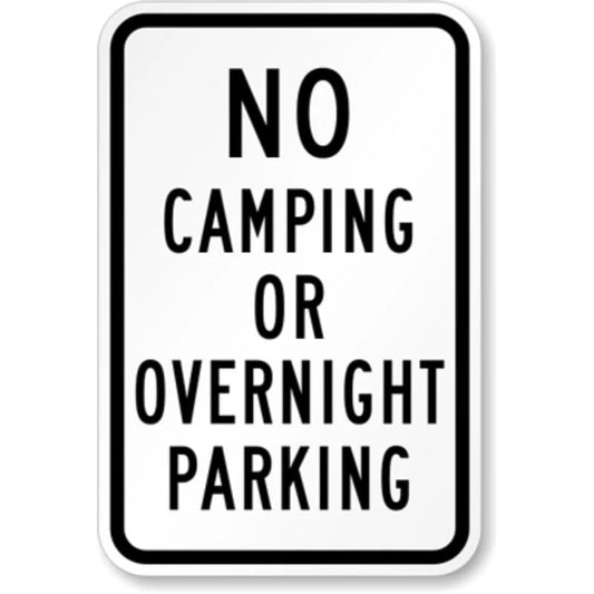 No Camping or Overnight Parking Black Border Aluminum Sign — product artwork