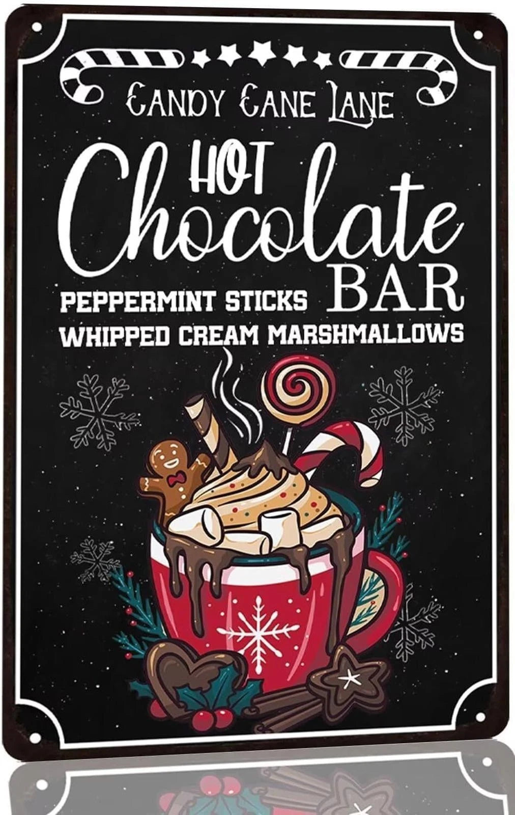 Hot Chocolate Bar Candy Cane Lane Funny Aluminum Sign — product artwork