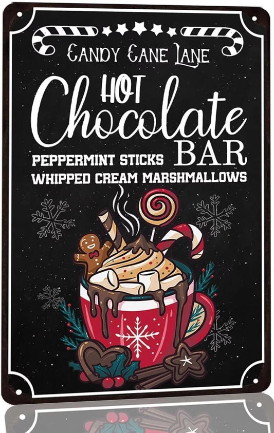 Hot Chocolate Bar Candy Cane Lane Funny Aluminum Sign — product artwork