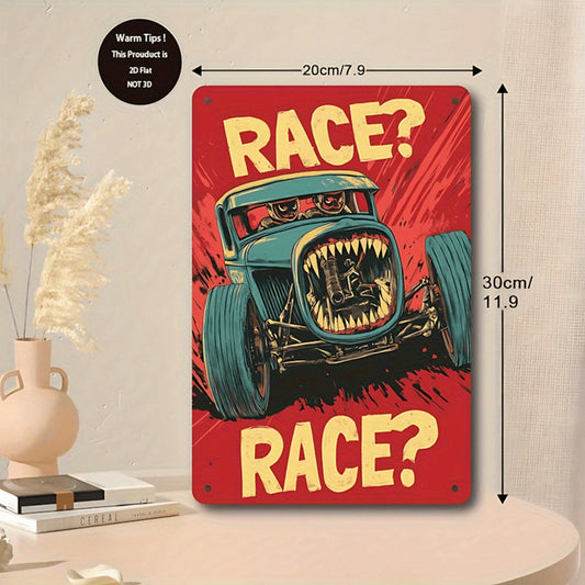 Racing Car Wall Art Funny Race Text Aluminum Sign — product artwork