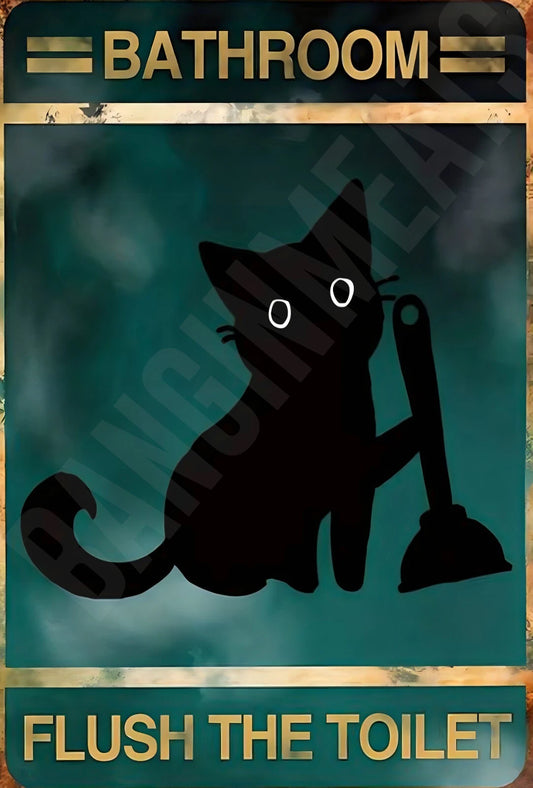 Bathroom Flush Toilet Funny Cat Aluminum Sign — product artwork